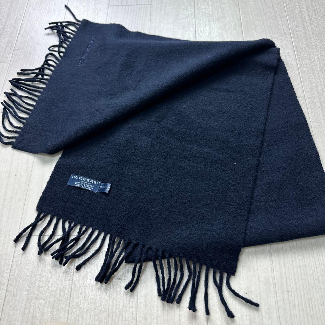 バーバリーロンドンマフラーカシミア100%イングランド製ネイビー