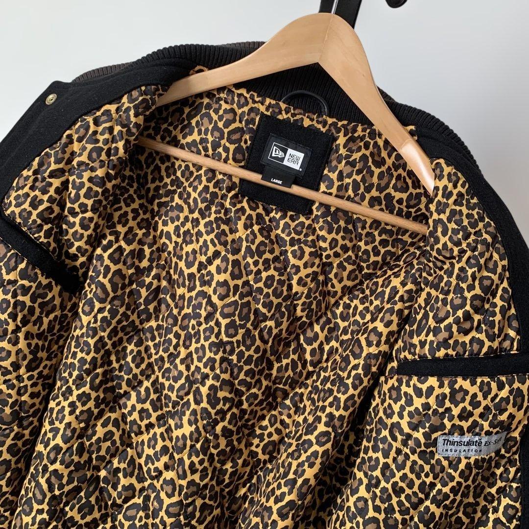 NEW ERA ニューエラ スタジャン レザー 黒 刺繍 裏地ヒョウ柄 L