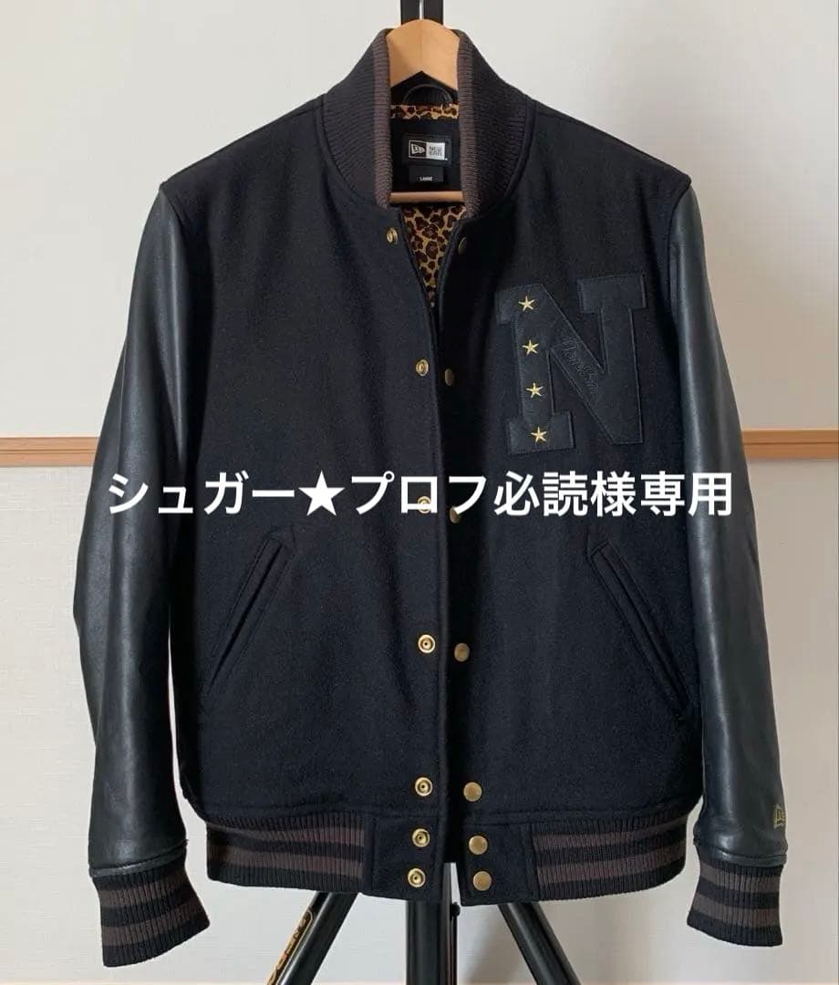 NEW ERA ニューエラ スタジャン レザー 黒 刺繍 裏地ヒョウ柄 L