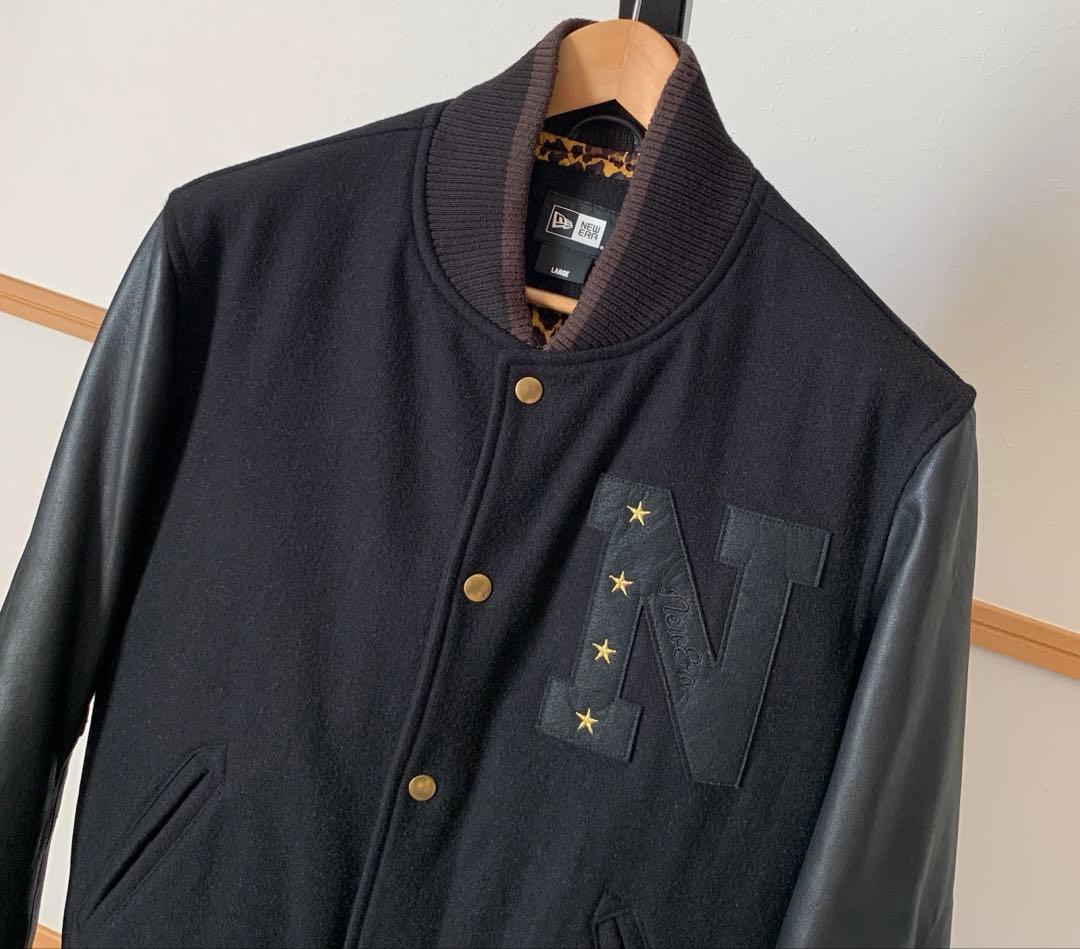 NEW ERA ニューエラ スタジャン レザー 黒 刺繍 裏地ヒョウ柄 L