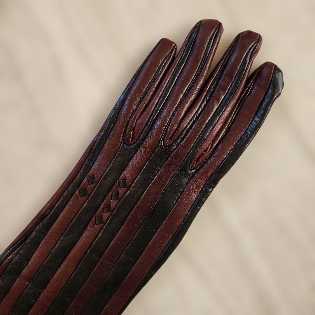 ☆彡ボッテガヴェネタのレザー ストライプ ロンググローブ 6 1/2☆彡