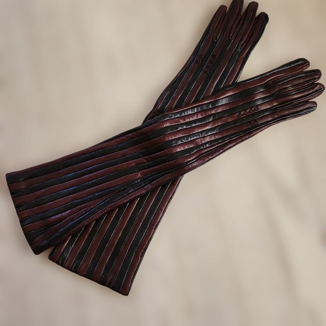 ☆彡ボッテガヴェネタのレザー ストライプ ロンググローブ 6 1/2☆彡