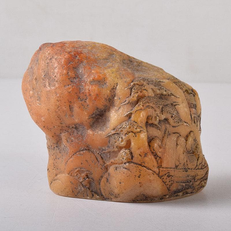 中国　篆刻　玉石田黄石彫刻　山水人物刻　印材　置物　V　R8469