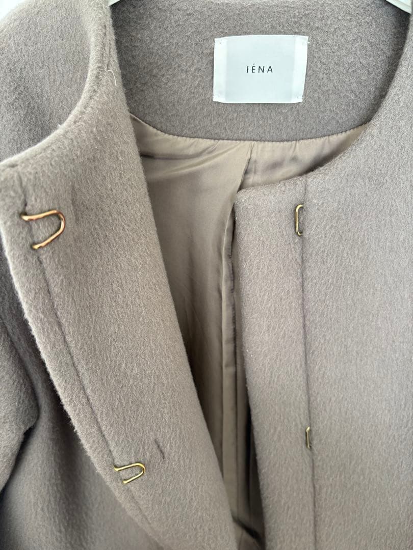 IÉNA＊イエナ　ノーカラーラムウールロングコート 36サイズ
