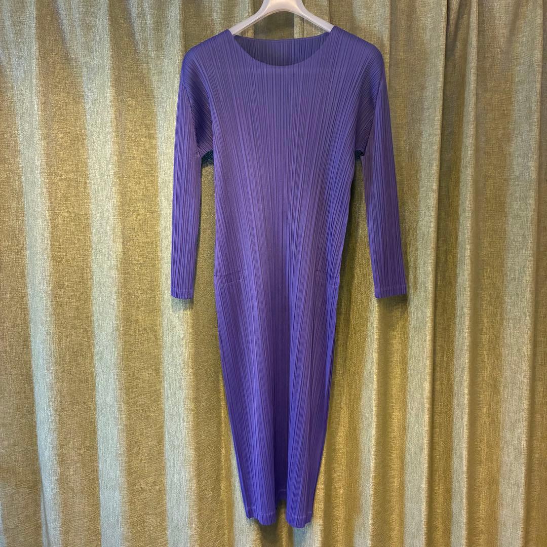 プリーツプリーズ　イッセイミヤケ　ワンピース　パープル　サイズ3