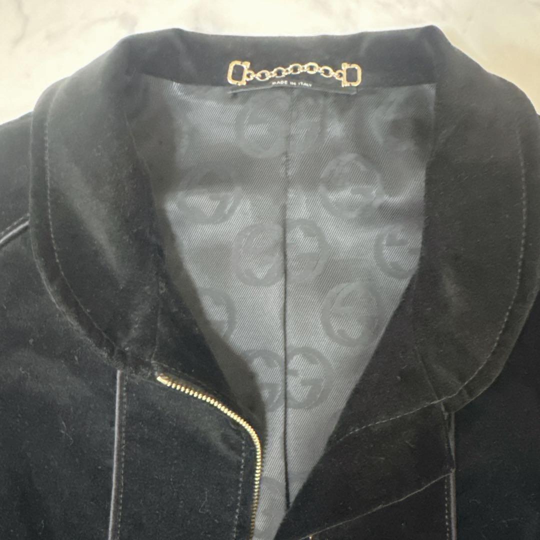 GUCCI グッチ ベロア ジャケット ブラック GG裏地 チェーン付 40