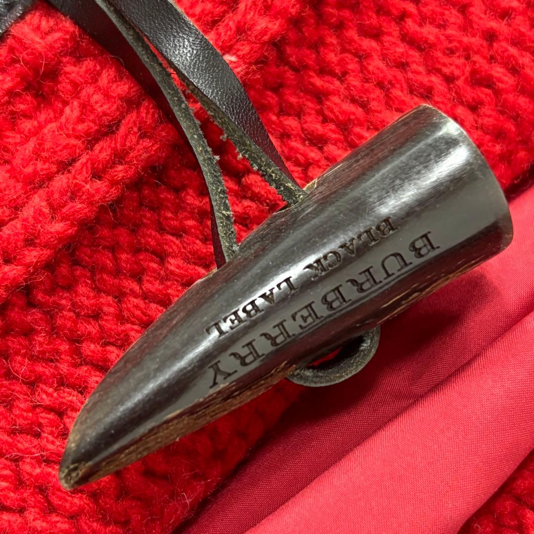 バーバリーブラックレーベル フード付き赤ニット ダッフルコート M 2way