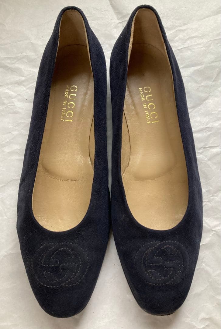 【正規品】GUCCI グッチ フラットシューズ スエード ネイビー 24.5cm