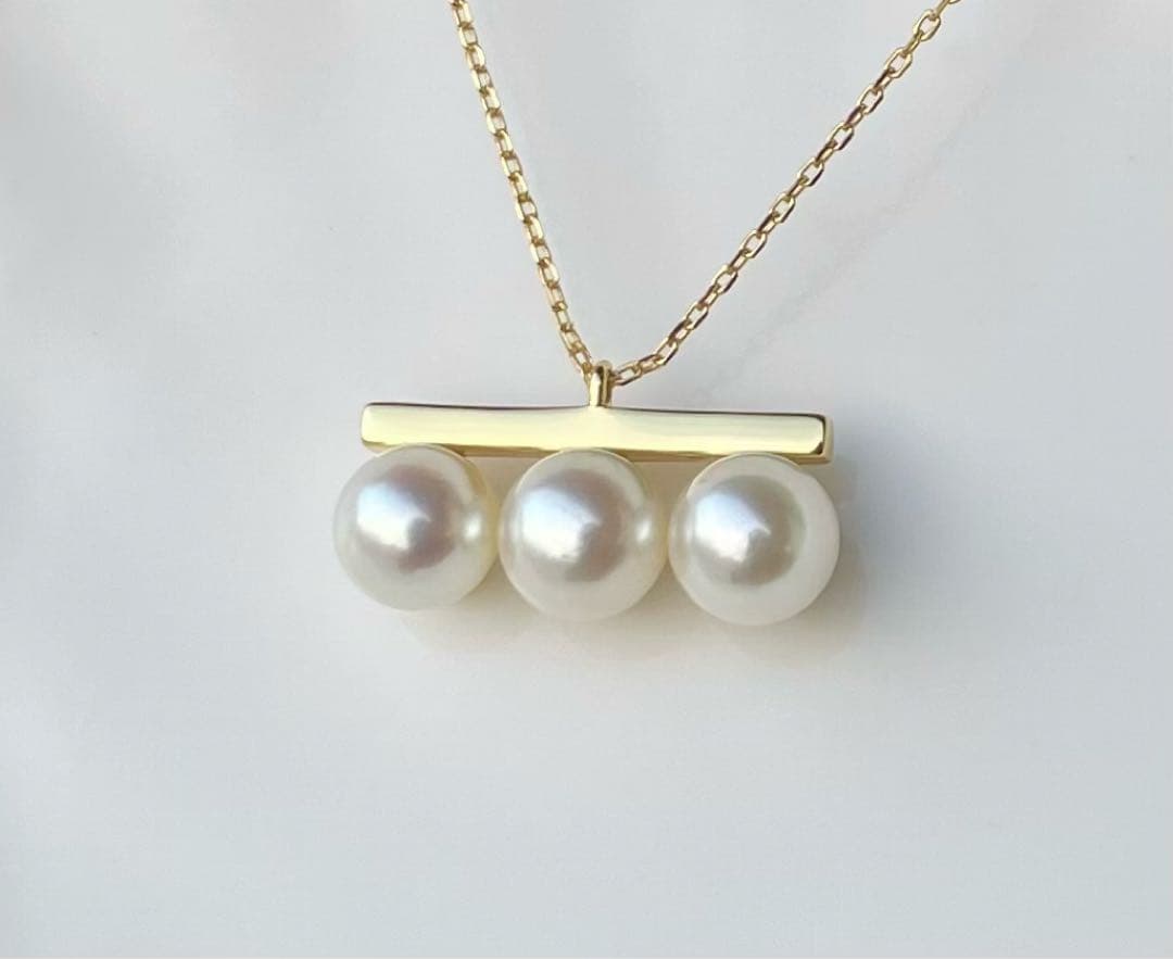 あこや真珠の3連 大玉 s925ネックレス 無調色 洗練