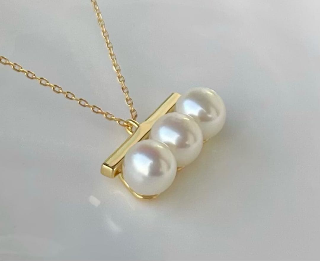 あこや真珠の3連 大玉 s925ネックレス 無調色 洗練