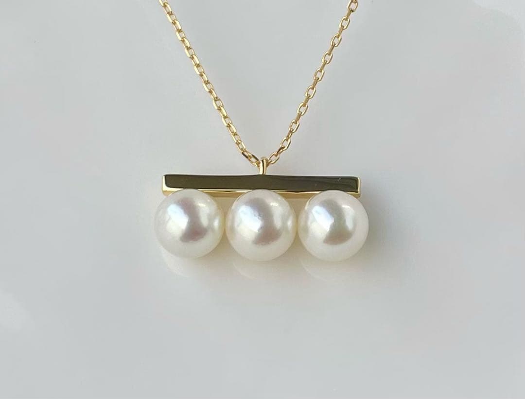 あこや真珠の3連 大玉 s925ネックレス 無調色 洗練