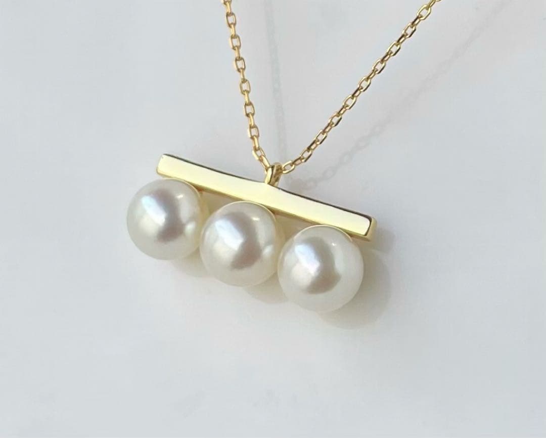 あこや真珠の3連 大玉 s925ネックレス 無調色 洗練