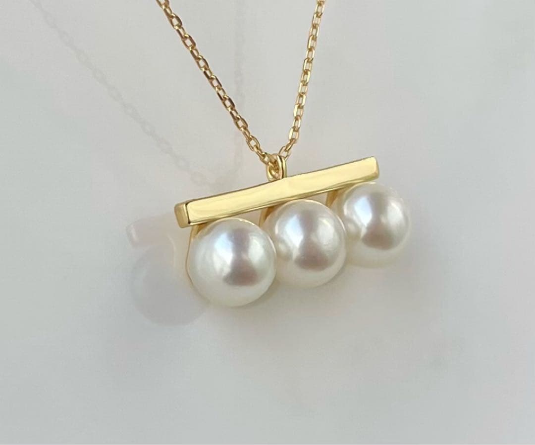 あこや真珠の3連 大玉 s925ネックレス 無調色 洗練