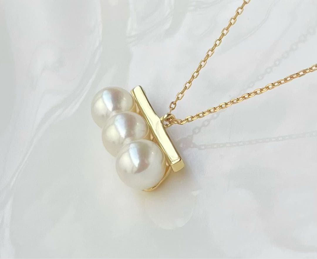 あこや真珠の3連 大玉 s925ネックレス 無調色 洗練