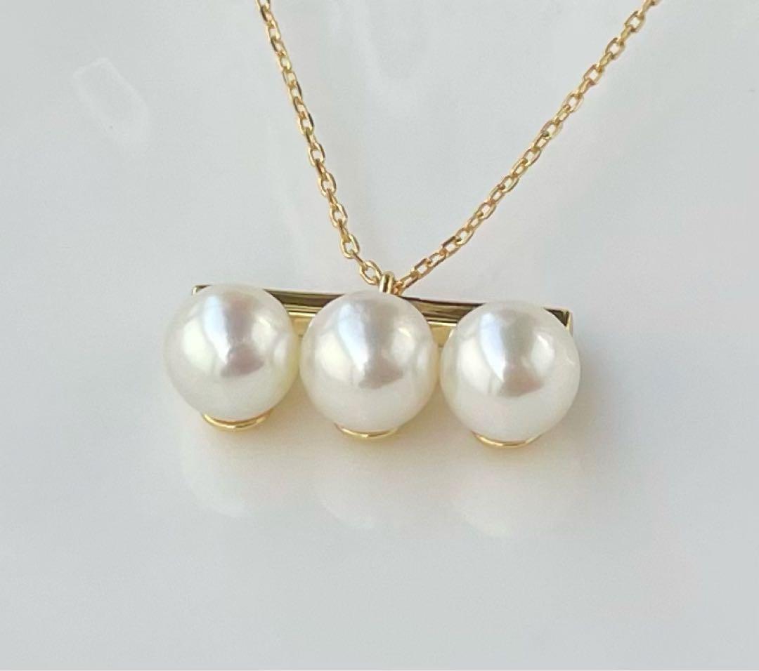 あこや真珠の3連 大玉 s925ネックレス 無調色 洗練