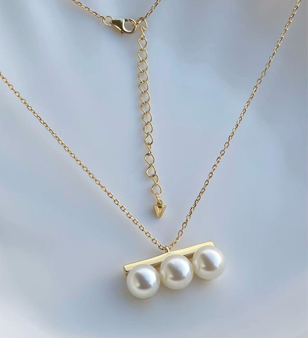 あこや真珠の3連 大玉 s925ネックレス 無調色 洗練