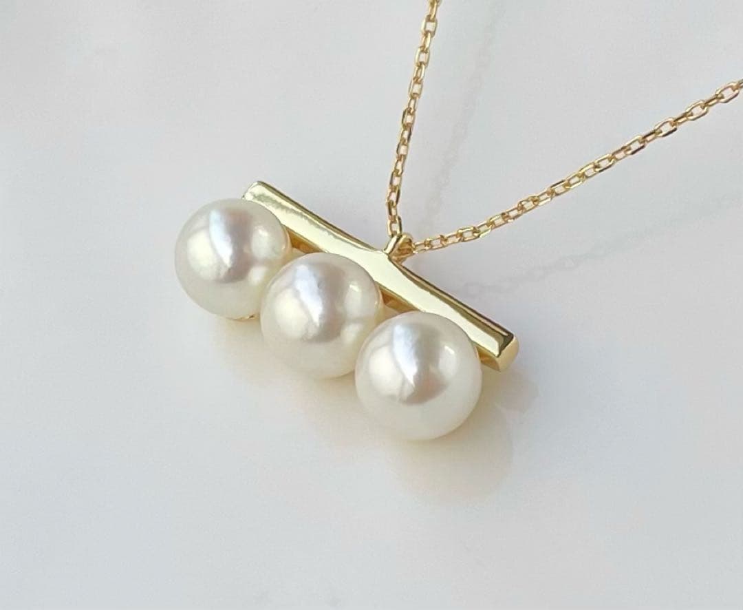 あこや真珠の3連 大玉 s925ネックレス 無調色 洗練