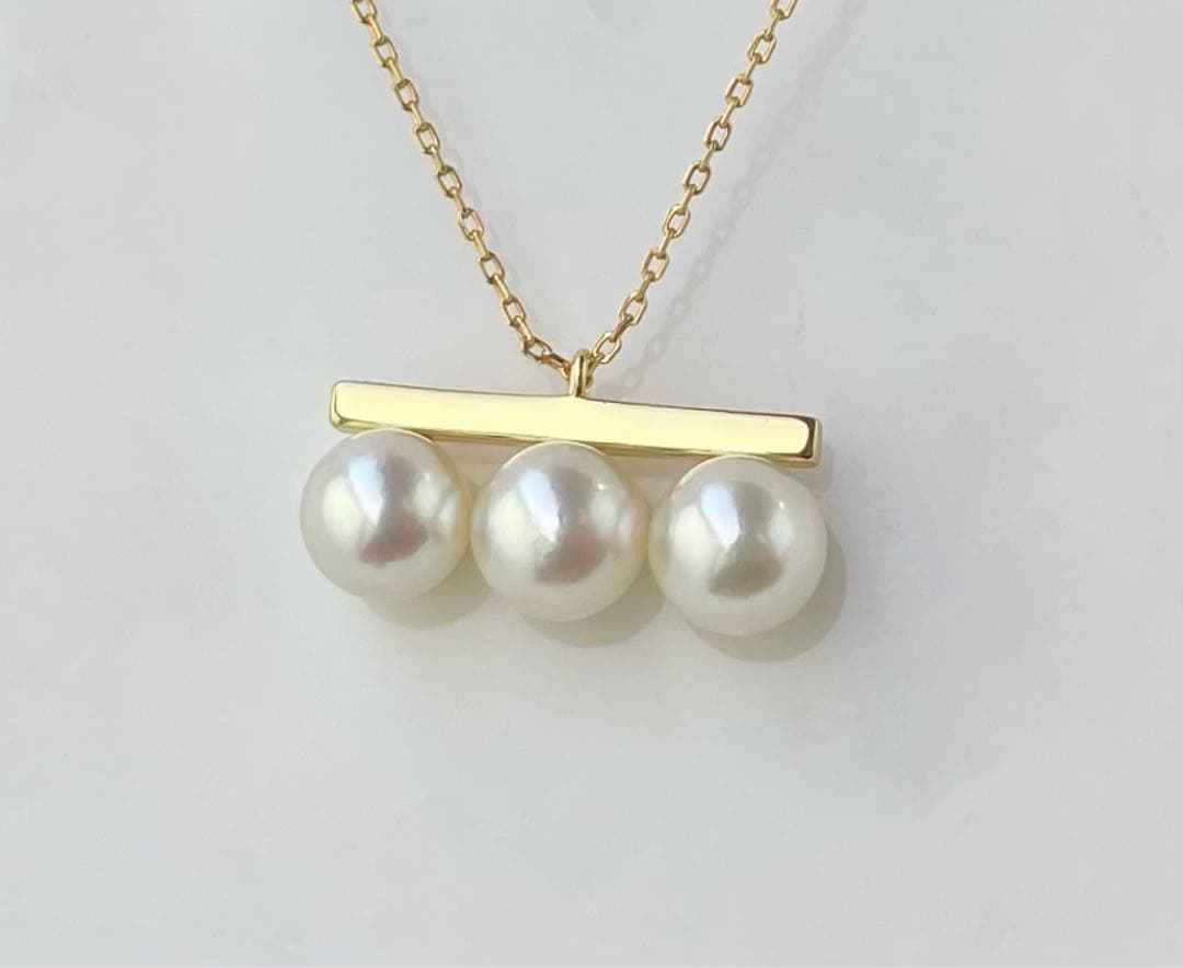 あこや真珠の3連 大玉 s925ネックレス 無調色 洗練
