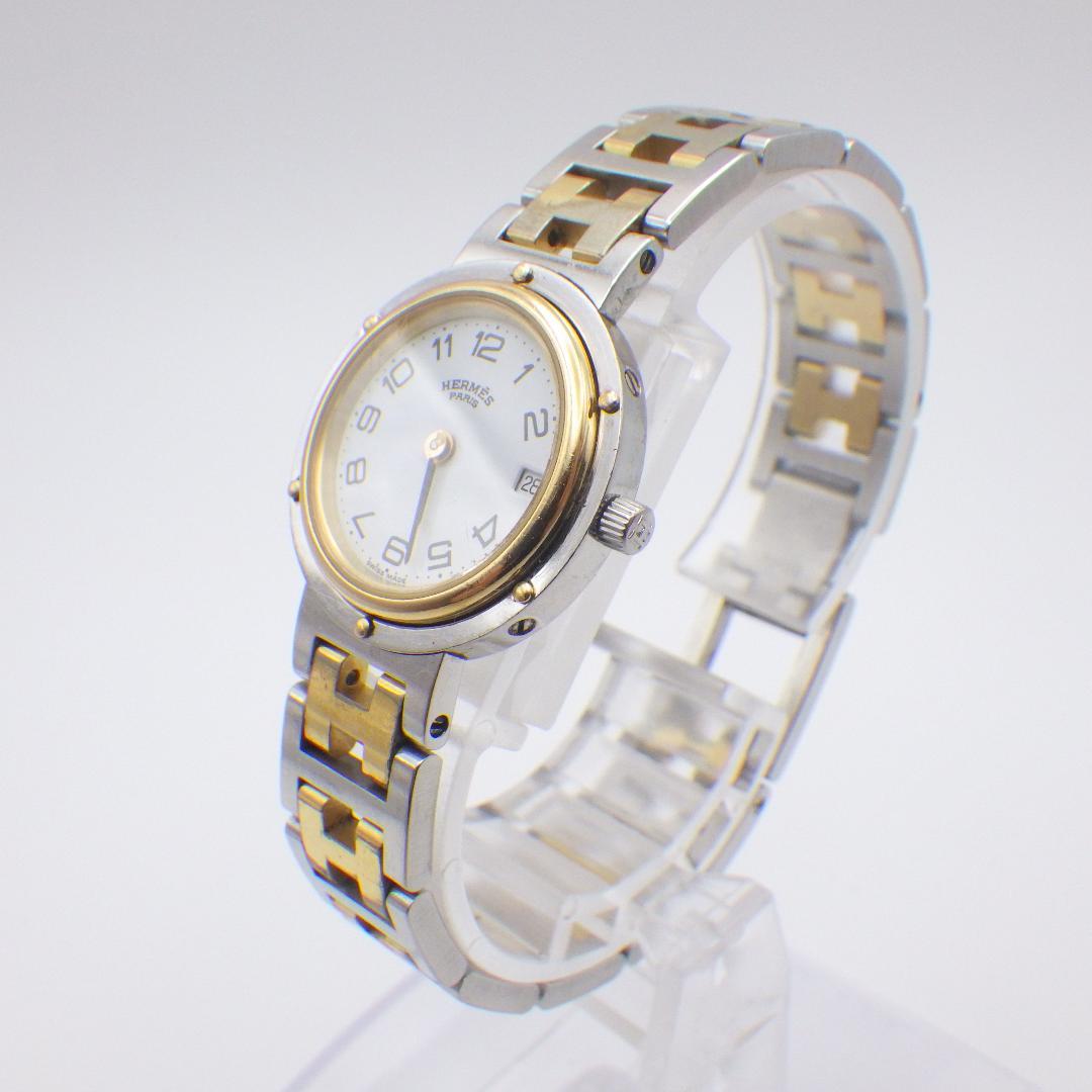 稼働 エルメス クリッパー 腕時計 クォーツ レディース ホワイト 箱付き