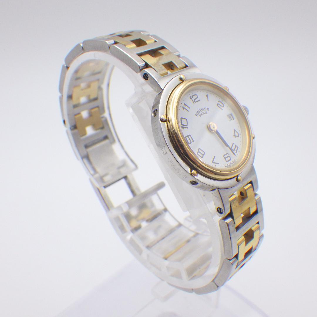 稼働 エルメス クリッパー 腕時計 クォーツ レディース ホワイト 箱付き