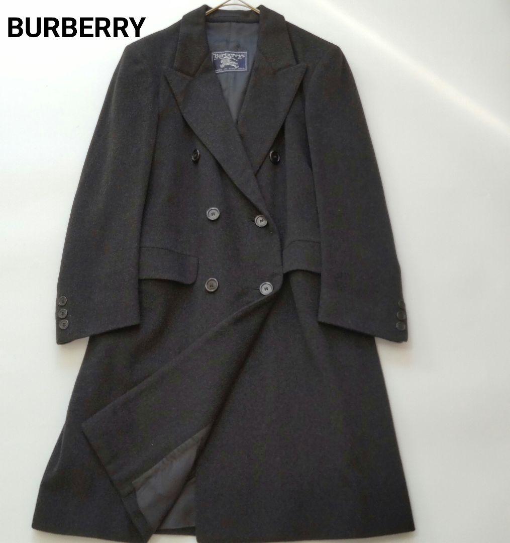 極美品 バーバリー カシミヤ100％ ダブル チェスター ロング コート グレー