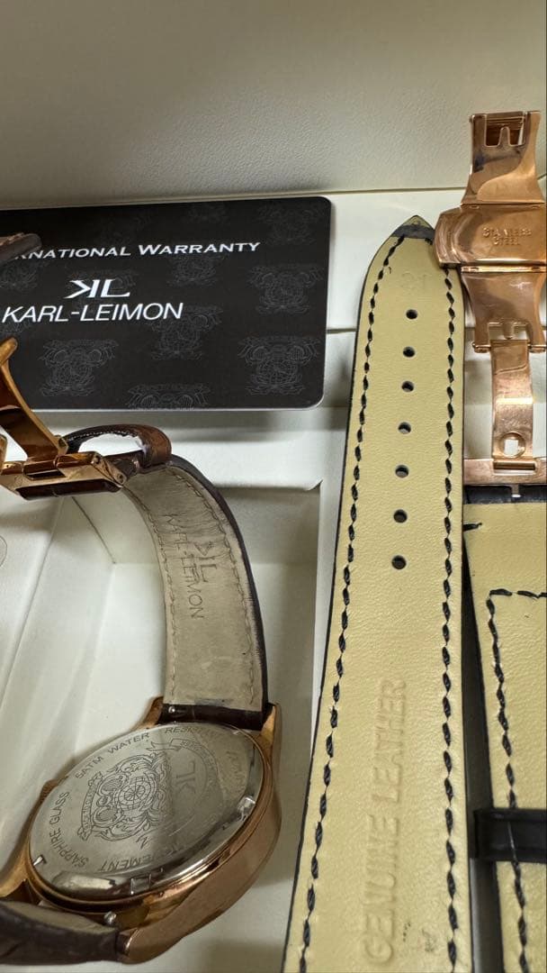 ロ*ル様 KARL-LEIMON ホワイトダイヤル レザーベルト 時計