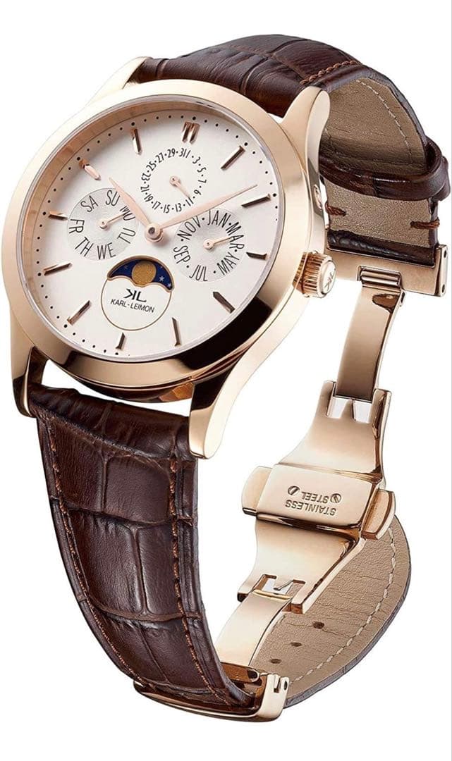 ロ*ル様 KARL-LEIMON ホワイトダイヤル レザーベルト 時計