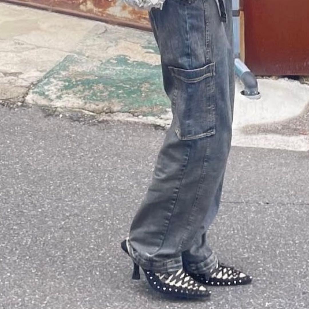 YELLO ブラック レースアップヒール