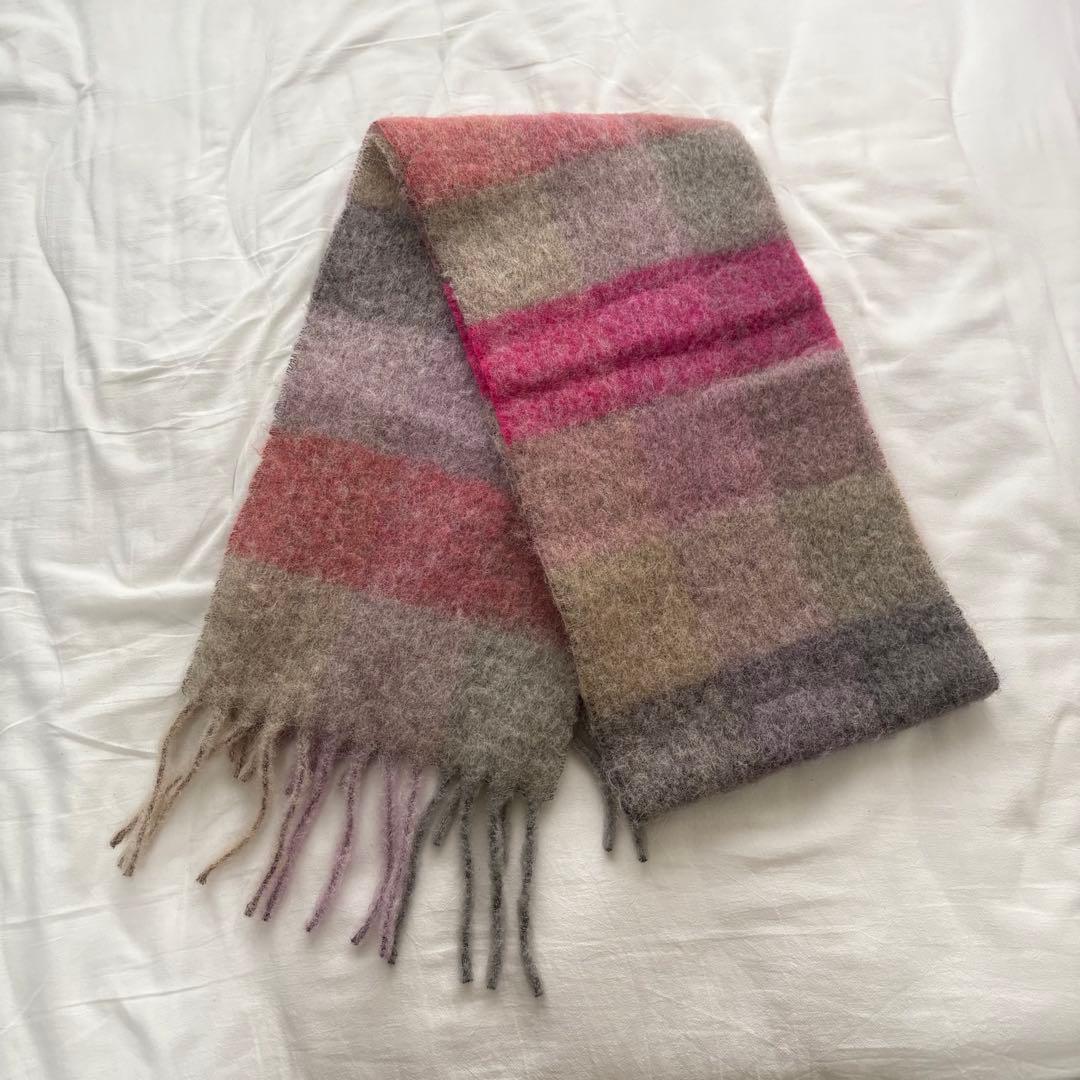 【美品】Acne Studios モヘヤチェックスカーフ マフラー