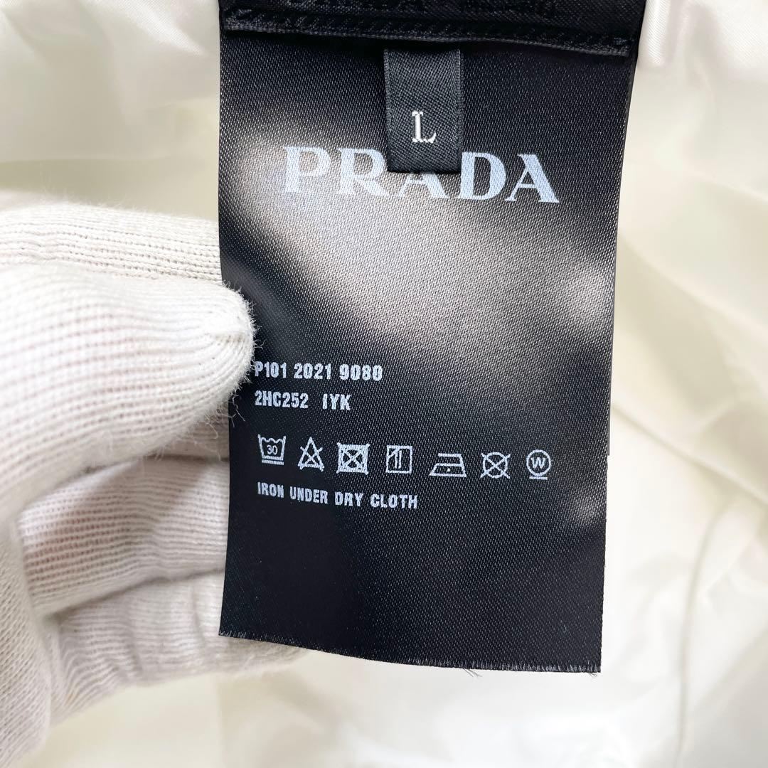 【美品】PRADA 三角 トライアングル ロゴ バケットハット ホワイト L