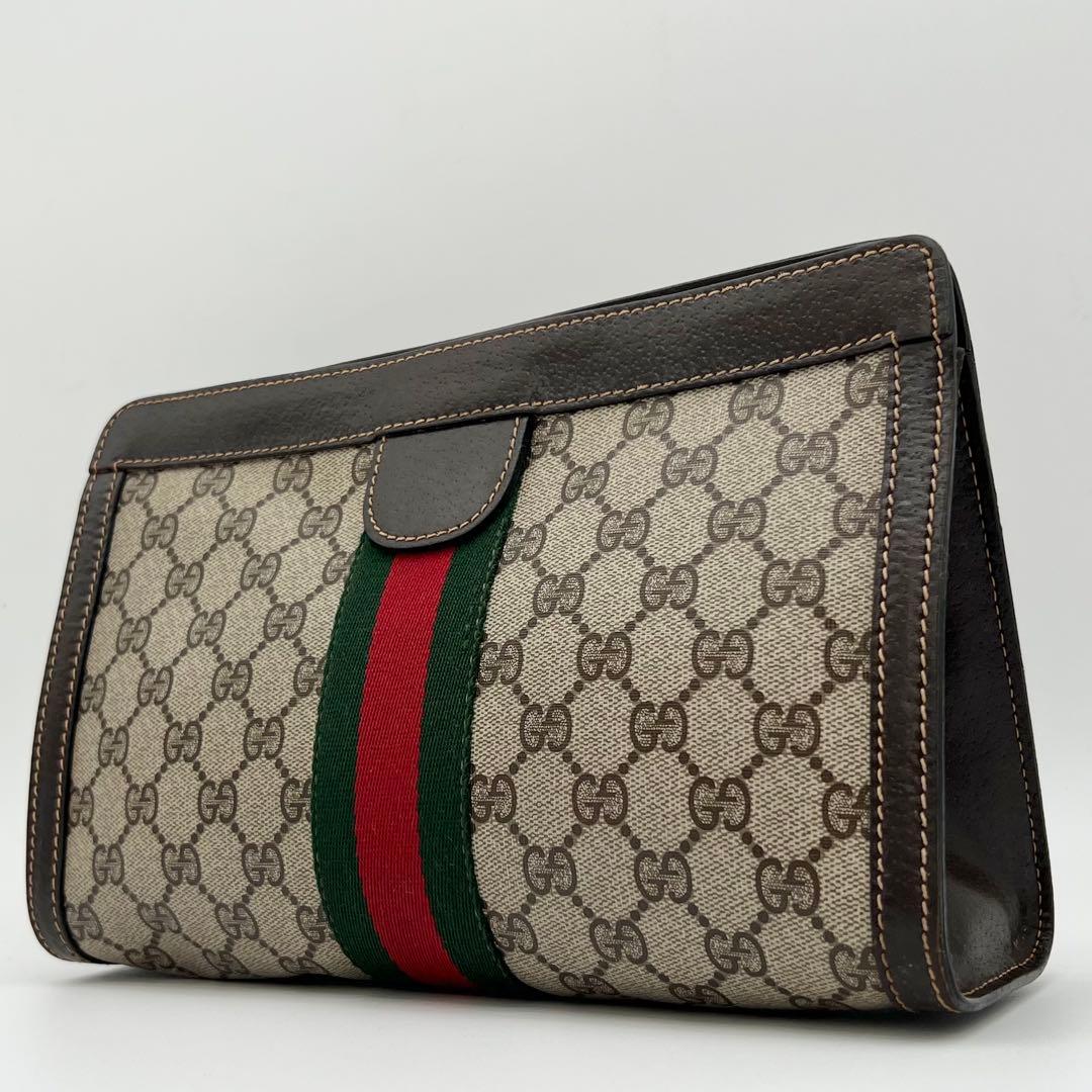 GUCCI クラッチバッグ シェリーライン GG レザー PVC ブラウン