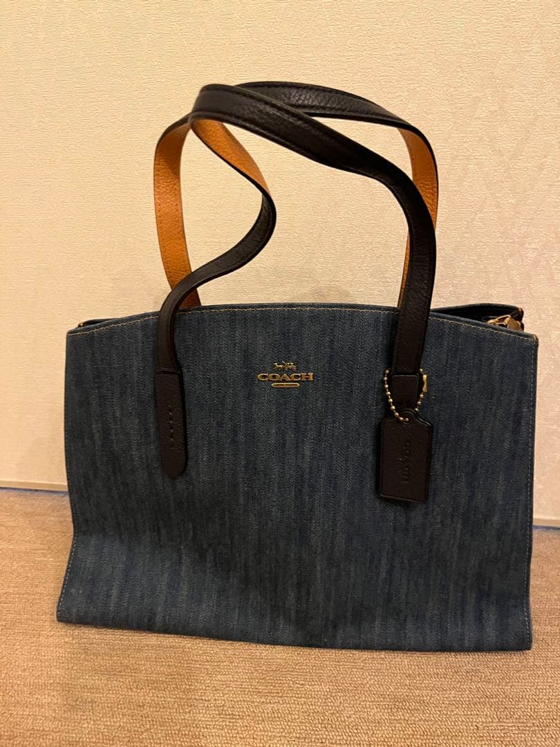 【美品】COACH コーチ チャーリー キャリーオール デニム トートバッグ