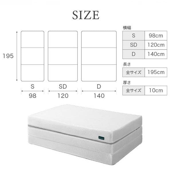 セミダブル マットレス 高反発 三つ折り ベストセラーモデル ブラック 厚さ10