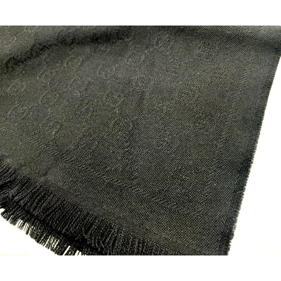 新品 グッチ ウールマフラー GGロゴ柄 フリンジ 色:BLACK-ブラック