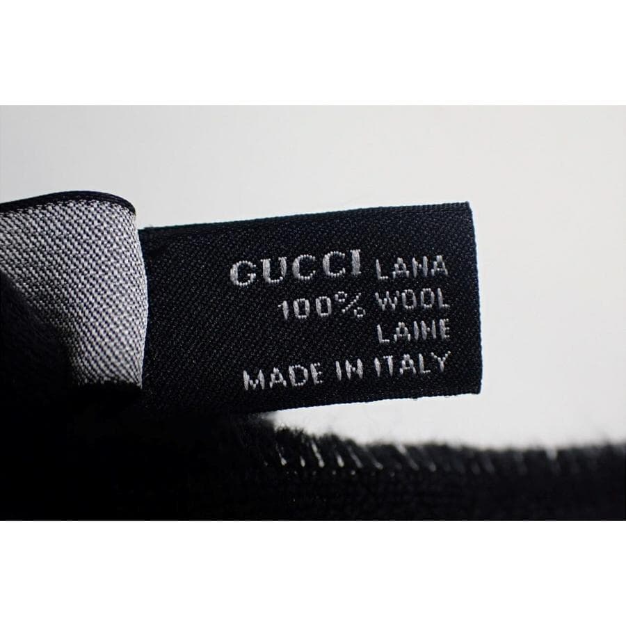 新品 グッチ ウールマフラー GGロゴ柄 フリンジ 色:BLACK-ブラック