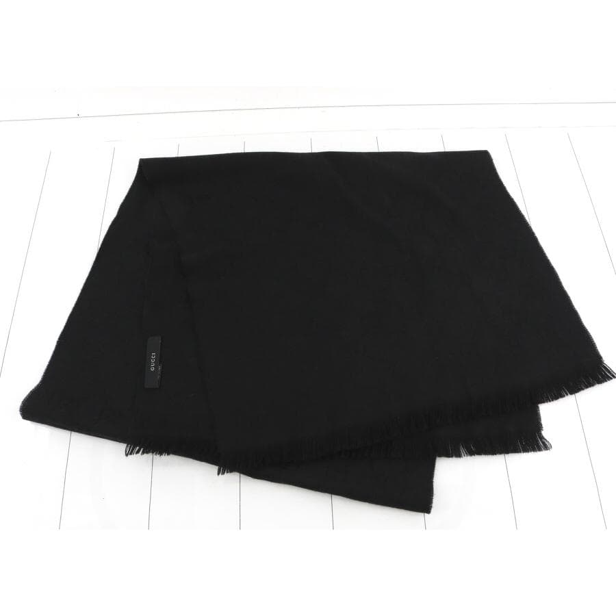 新品 グッチ ウールマフラー GGロゴ柄 フリンジ 色:BLACK-ブラック
