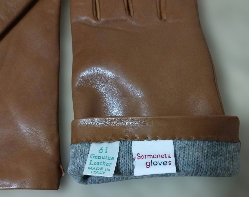 ☆未使用☆Sermoneta gloves 　ブラウン　本革カシミヤ手袋