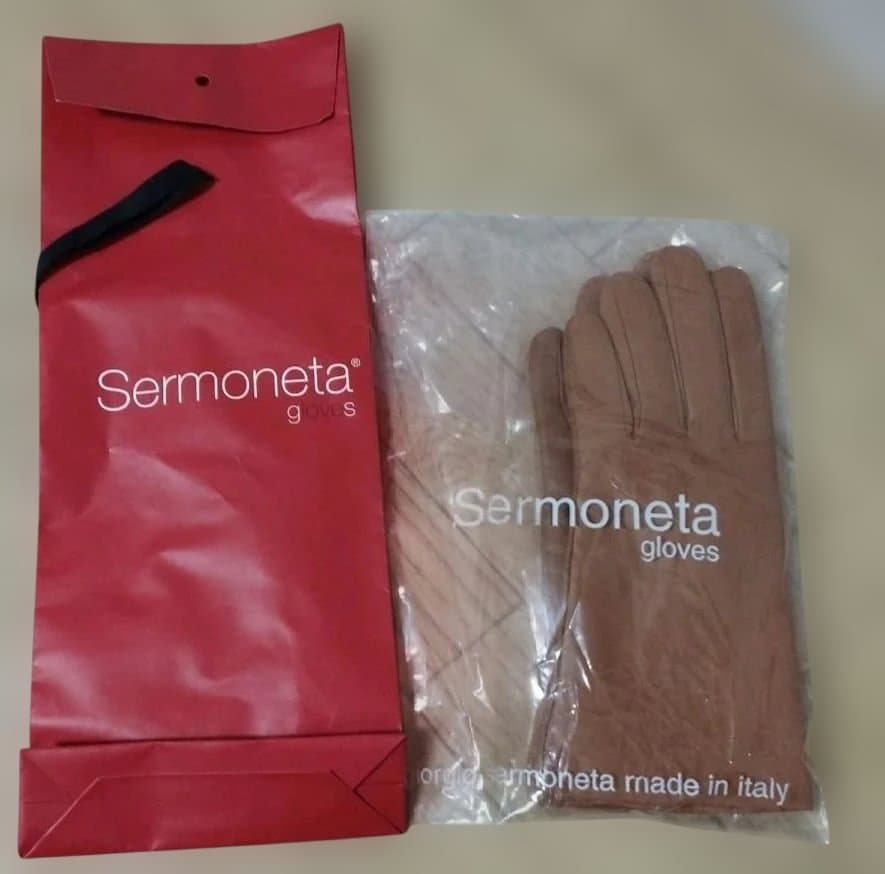 ☆未使用☆Sermoneta gloves 　ブラウン　本革カシミヤ手袋