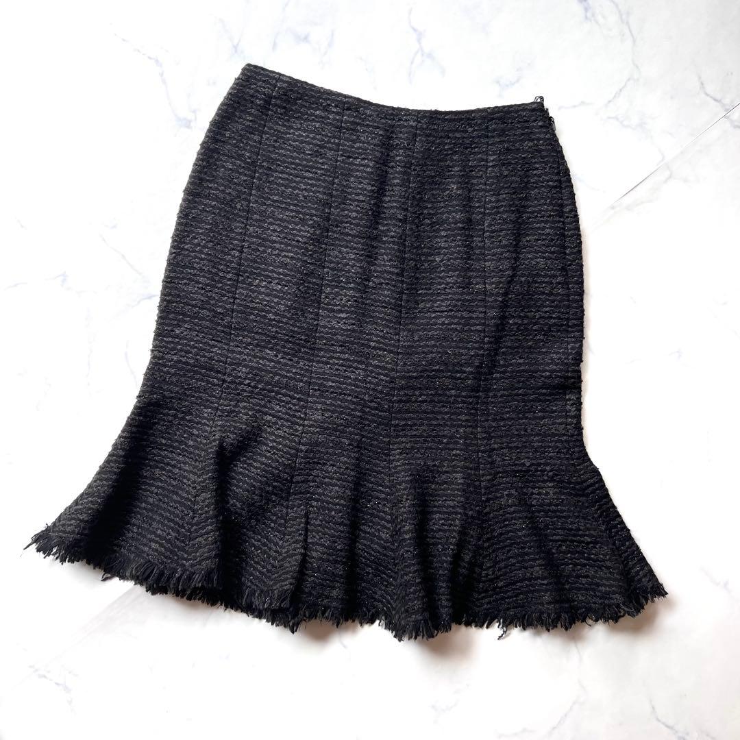 【良品】エポカ　ツィード　ノーカラースーツスカートセットアップ　黒　40