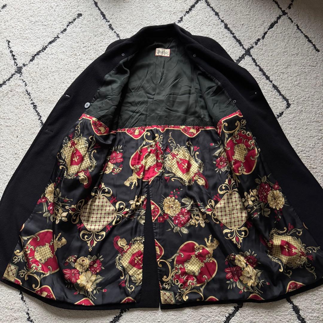 HERNO スカーフ柄 カシミヤ混 ダブル チェスターコート ブラック　40