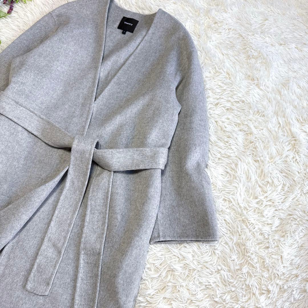 【セオリー】極美品 ダブルフェイスカラーレスガウンコート カシミヤ混 P