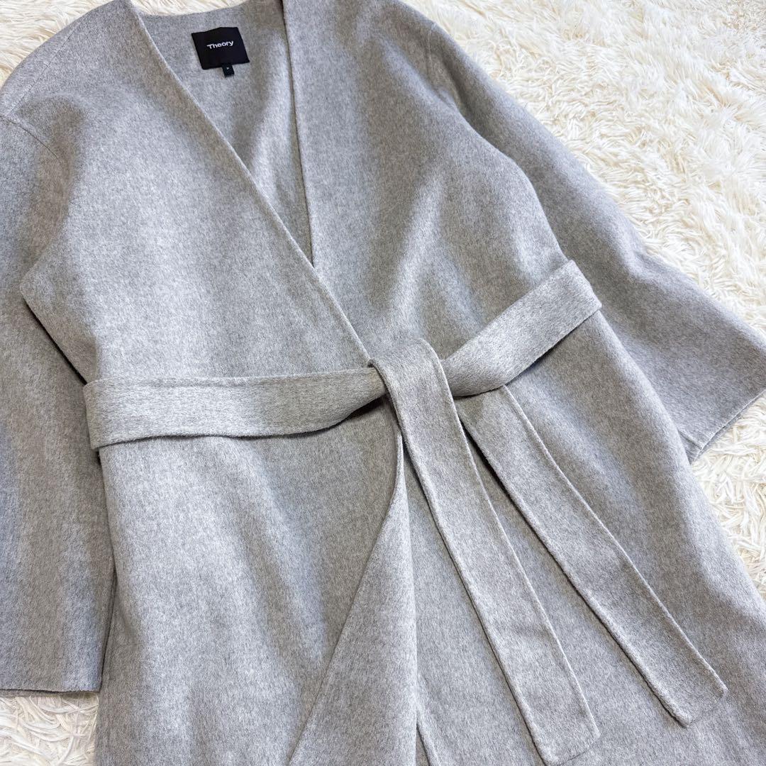 【セオリー】極美品 ダブルフェイスカラーレスガウンコート カシミヤ混 P