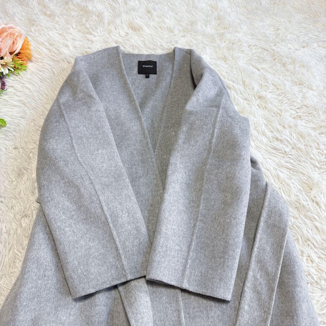 【セオリー】極美品 ダブルフェイスカラーレスガウンコート カシミヤ混 P