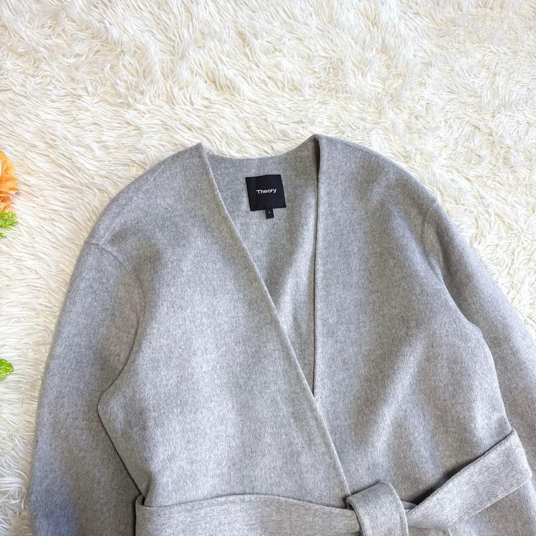 【セオリー】極美品 ダブルフェイスカラーレスガウンコート カシミヤ混 P