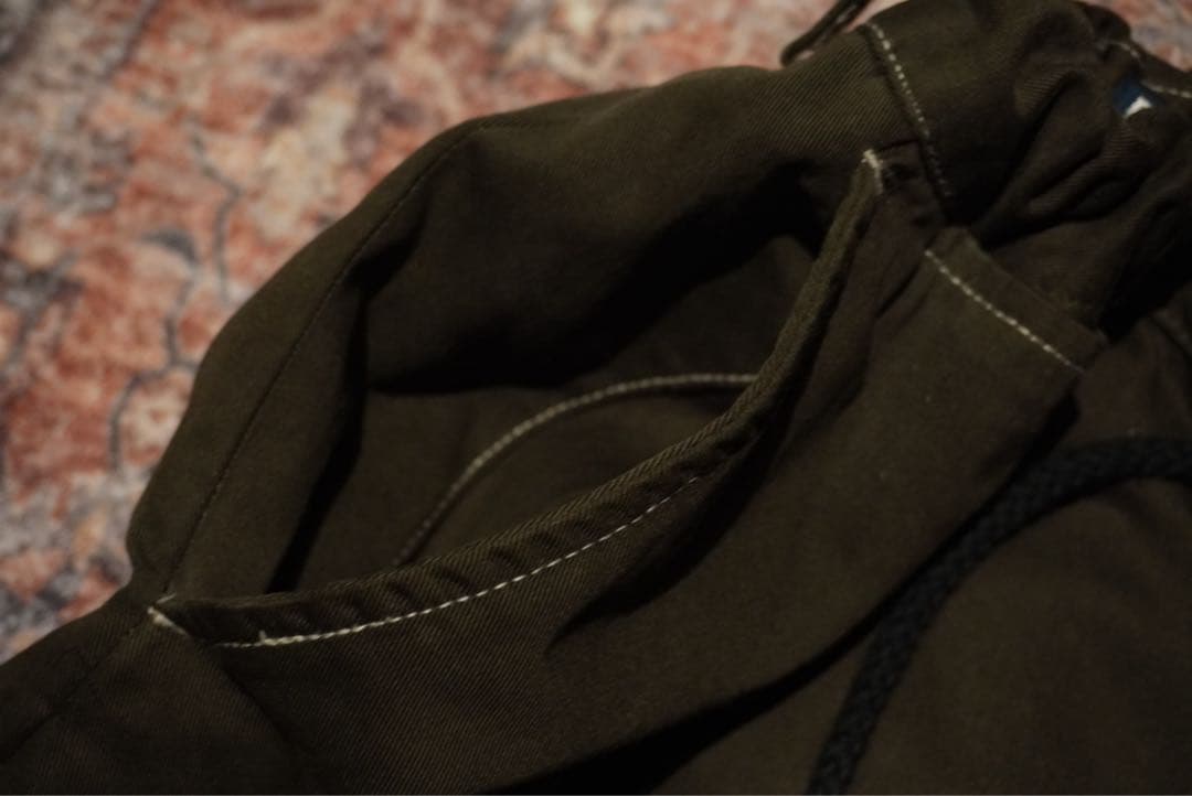 80s 90sラルフローレン　リメイクチノパン　オリーブ　ゴム付き　ドローコード