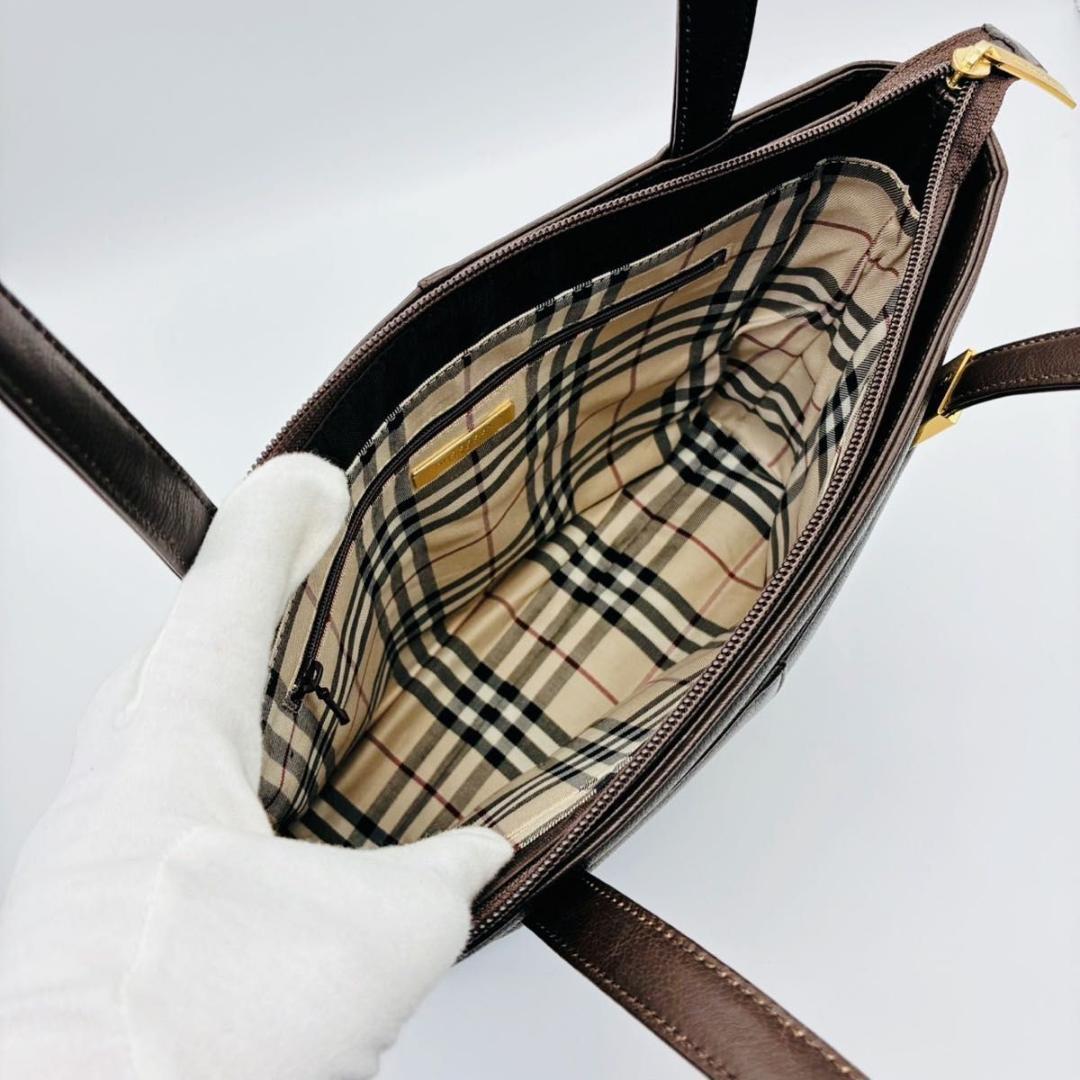 バーバリー トートバッグ ハンドバッグ レザー ゴールド金具 ダークブラウン