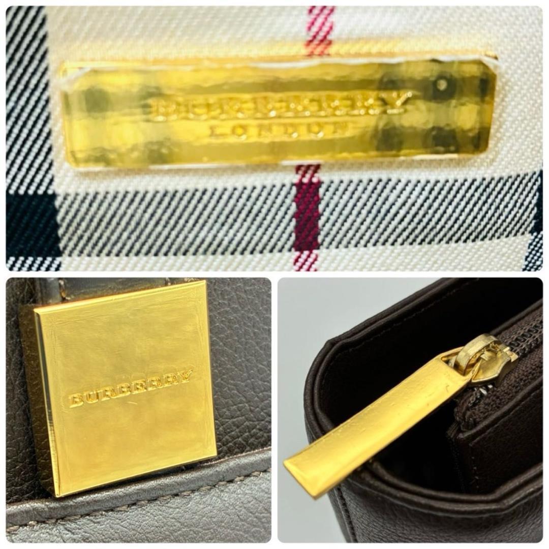 バーバリー トートバッグ ハンドバッグ レザー ゴールド金具 ダークブラウン