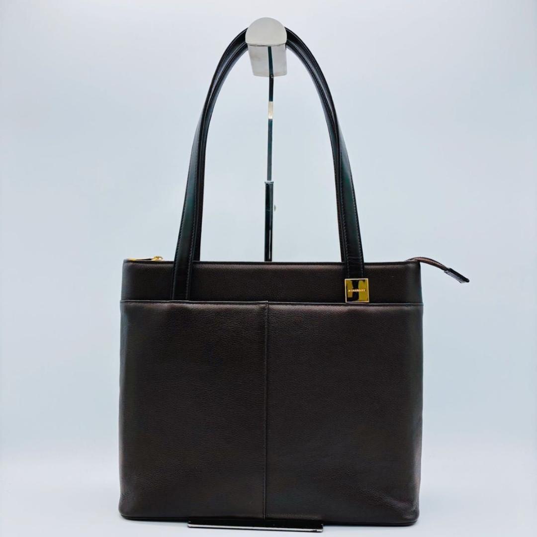 バーバリー トートバッグ ハンドバッグ レザー ゴールド金具 ダークブラウン