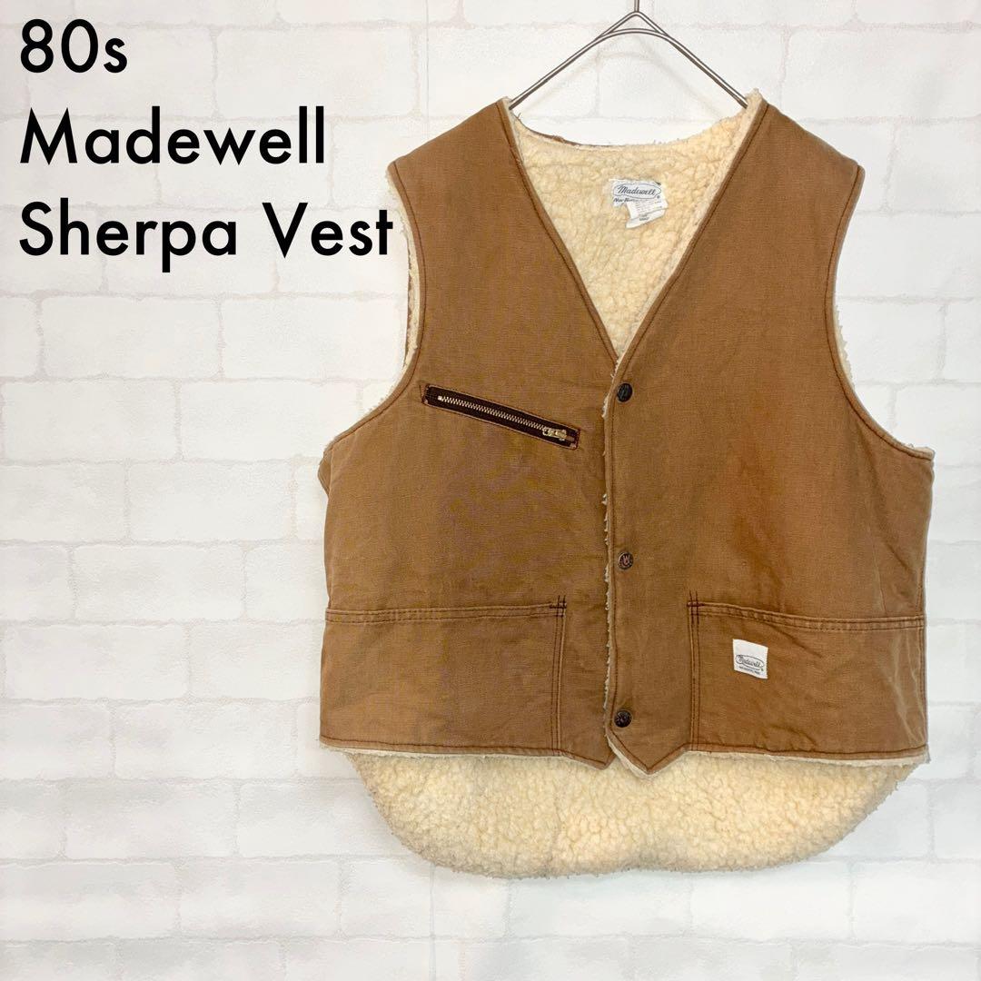 80s Madewell ダック地ワークベスト ボアベスト L キャメルブラウン