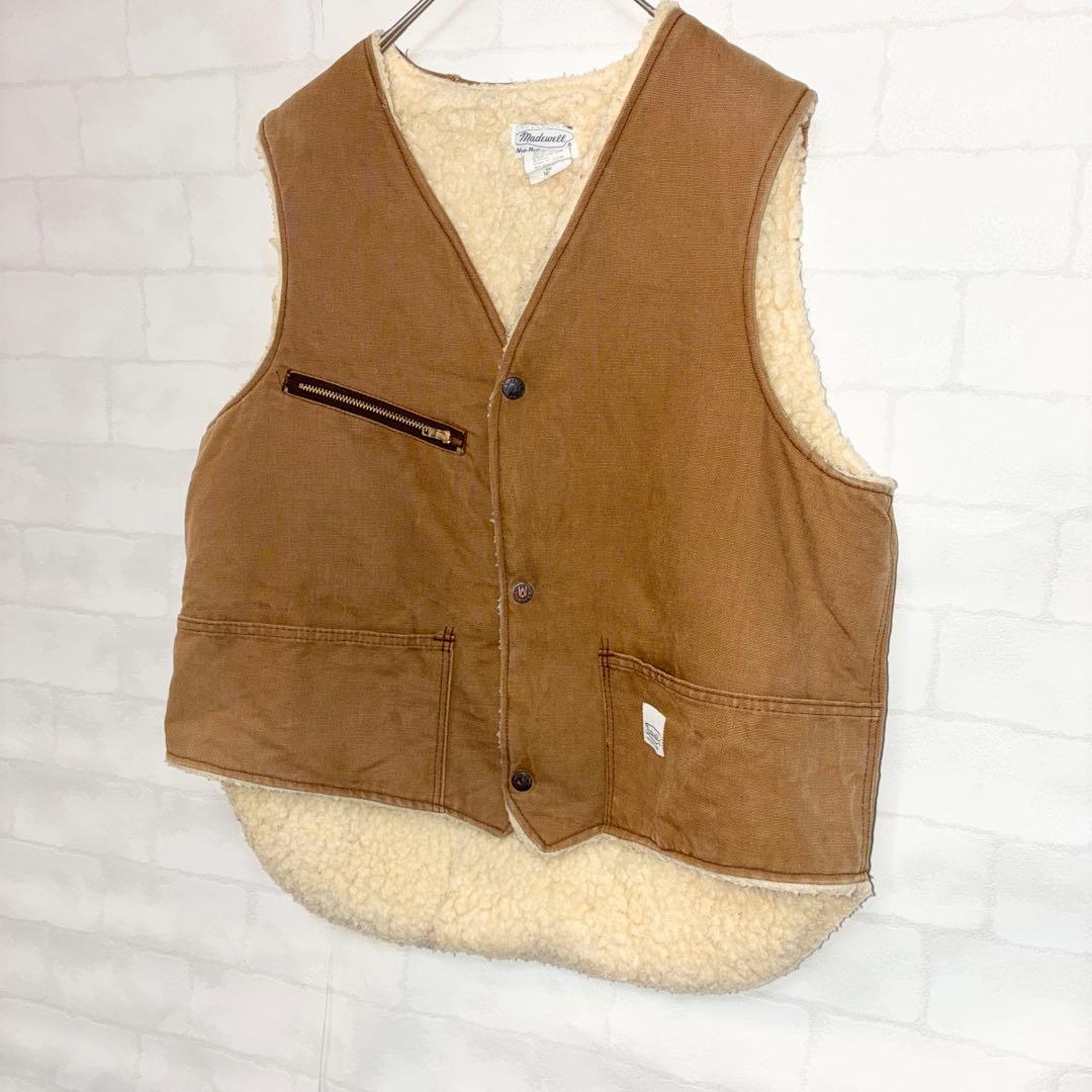 80s Madewell ダック地ワークベスト ボアベスト L キャメルブラウン